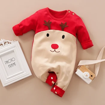 Рождественская одежда для малышей, весенне-осенний хлопковый боди для мальчиков и девочек с вышивкой в виде мультяшного лося 3D-дизайна с длинным рукавом