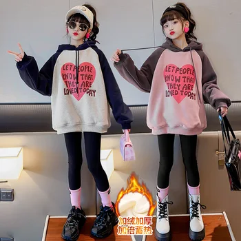 Высококачественная детская одежда, зима плюс флис, свитшоты для девочек в Корейском повседневном стиле, уличная одежда, модный толстый топ с буквенным принтом