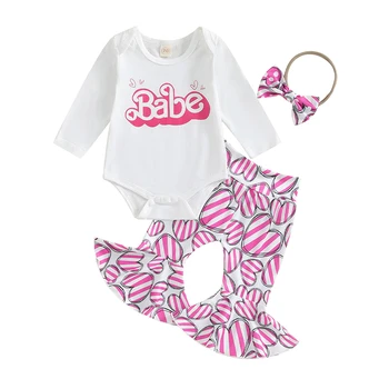 Одежда для новорожденных девочек, толстовка, комбинезон, розовые расклешенные брюки в форме сердца, 3 шт., осенне-зимний наряд на день рождения, 3 шт.