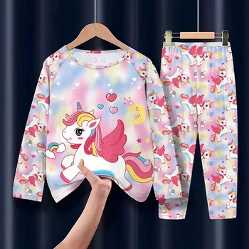 Пижамы для девочек, весенне-осенние тонкие детские пижамы с длинными рукавами, детский домашний комплект для маленьких мальчиков среднего и большого размера