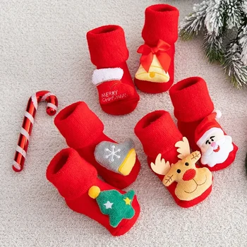 Новые детские Рождественские носки с героями мультфильмов Для девочек И мальчиков, нескользящие хлопковые Носки для малышей, Короткие Носки для новорожденных, Аксессуары для одежды