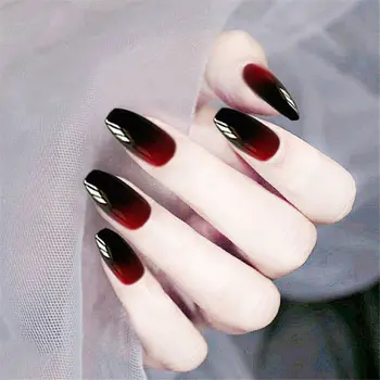 Черно-Красный градиент, накладные ногти балерины в форме квадратного гроба, Накладной маникюр во французском стиле, наращивание ногтей, полное покрытие, наконечник для маникюра