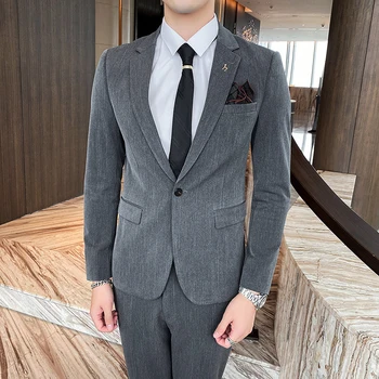 2023 Мужская одежда высокого класса (костюм + брюки в западном стиле) Модный деловой облегающий костюм 