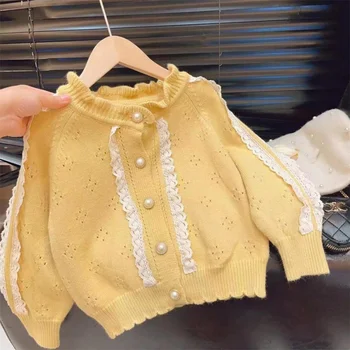 Вязаный кардиган для девочек 2023, Весенне-новая детская осенняя куртка-свитер для девочек в западном стиле