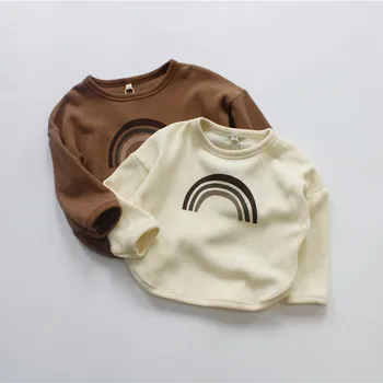 2022 Корейская детская футболка с радужными вафлями для мальчиков и девочек, Весенняя хлопковая нижняя рубашка, топы, одежда для детей