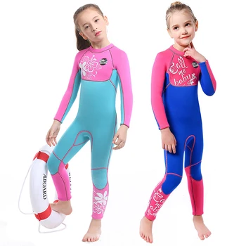 Гидрокостюмы 3 мм для девочек и мальчиков, неопреновый гидрокостюм, теплый цельный костюм для серфинга с длинным рукавом, детский купальник для дайвинга, сноркелинга