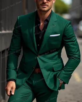 Мужской деловой костюм Жениха, зеленые смокинги для женихов, свадебная вечеринка, официальный повод, комплект из 2 предметов, куртка, брюки