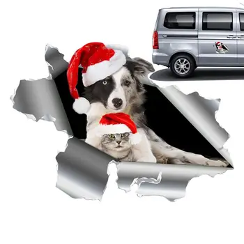 Рождественская магнитная наклейка на автомобиль с милой собачкой, 3D Стерео магнитная наклейка на автомобиль, наклейка на рождественское украшение автомобиля для металлической двери холодильника