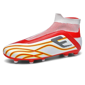 Уличная профессиональная мужская футбольная обувь для взрослых с длинными шипами и высокими щиколотками, детские футбольные бутсы, нескользящие кроссовки для тренировочного матча EUR36 ~ 45