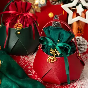 Подарочная сумочка с ручкой из искусственной кожи для детей, материал для рождественского украшения, упаковка, сумка для рождественских подарков, сумка для конфет, подарочная сумка