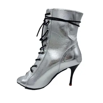 Новые женские ботинки для латиноамериканских танцев Серебристые туфли для танцев Сальса-танго, танцевальные туфли для латиноамериканских танцев 9 см, обувь для бальных танцев на клубной вечеринке, пинетки