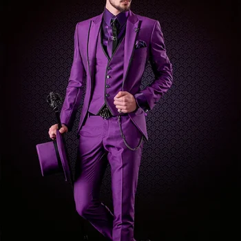 Сшитые на заказ итальянские фиолетовые костюмы Комплект из 3 предметов Приталенный свадебный смокинг Формальный повседневный мужской праздничный блейзер Terno Masculino