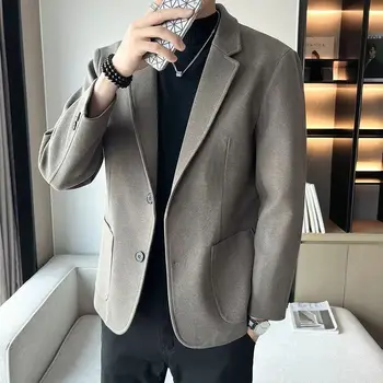 Однотонный блейзер, мужская модная Светская Мужская модельная куртка, Корейский деловой повседневный пиджак, Мужской Офисный формальный блейзер D42