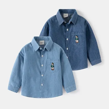 Джинсовые рубашки для мальчиков из хлопка с длинными рукавами для малышей, джинсовая одежда для малышей, весенняя детская одежда