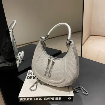 2023 Роскошный дизайн, блестящая женская сумка из серебра с бриллиантами, усовершенствованная маленькая ароматная модная сумка через плечо с цепочкой, сумка для ужина