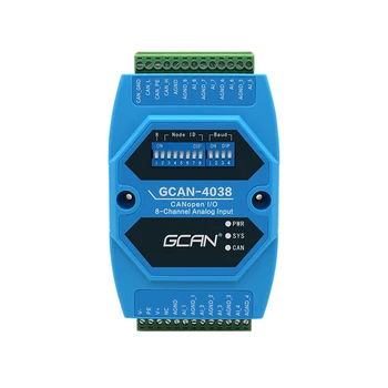 Модуль сбора аналоговых данных интерфейса CANopen GCAN-4038 объединяет 1 стандартный интерфейс CANopen и 8 аналоговых параметров