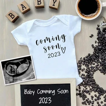 Объявление о беременности Скоро родится ребенок 2023 Боди для новорожденных Летние Ползунки для мальчиков и девочек Комбинезон Одежда для маленьких девочек