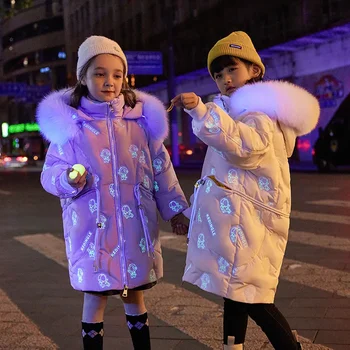 Зимняя куртка на утином пуху для девочек 2022, детское длинное пальто, высококачественная детская блестящая роскошная одежда с капюшоном от 8 до 9 лет, Серебристая детская одежда