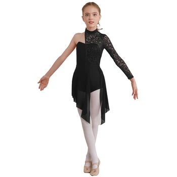 Детское балетное платье для девочек, фигурное катание, Лирическая гимнастика, Латиноамериканская одежда для танцев Ча-ча-ча, платья-трико с цветочным кружевным лифом