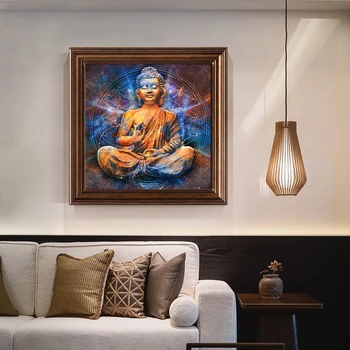 Золотая статуя Будды, картина маслом на холсте, настенные художественные плакаты и принты, настенная картина в скандинавском стиле для домашнего декора гостиной