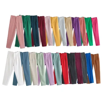 Женские плиссированные брюки-карандаш, офисные женские брюки ярких цветов, облегающие брюки 2024, весна-осень, женская тонкая повседневная универсальная брючная одежда