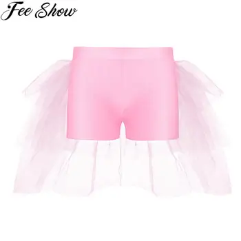Детские штаны для девочек FEESHOW, шорты, низы с прикрепленной многоуровневой сеткой для балета, танцевальный костюм, одежда для выступлений