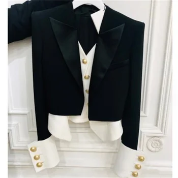модный костюм, короткая куртка, женский весенний тонкий черно-белый блейзер feminino alfaiataria