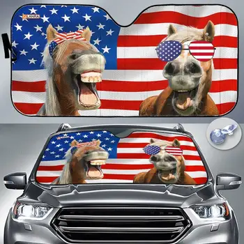 Навес для автомобиля с лошадиным американским флагом, навес для лошади, Любителя лошадей, защита от солнца в автомобиле, подарок для него, подарок для пары