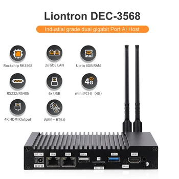 Liontron Безвентиляторный Мини-ПК DEC-3568 1Tops NPU Четырехъядерный ПРОЦЕССОР LPDDR4 Ethernet Linux Android 8G + 128G Промышленный Конференц-телевизор Box