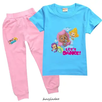 Bubble Guppies Детская Летняя футболка с коротким рукавом, Брючный костюм, Хлопковый спортивный костюм для малышей, футболки для маленьких мальчиков, топы для девочек, костюм