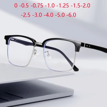 Квадратные очки в полукадровой оправе с защитой От Голубых Лучей По Рецепту Для Близоруких Студентов TR90 С близорукостью От 0 -0,5 -0,75 До -6,0