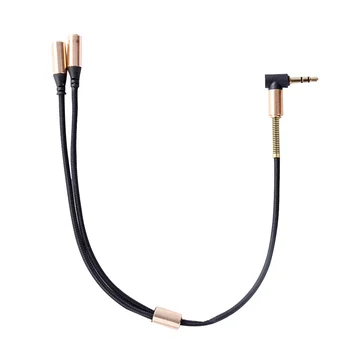 Двойной 35-мм разветвитель аудио Вспомогательного вязаного кабеля для наушников и динамика (черный)