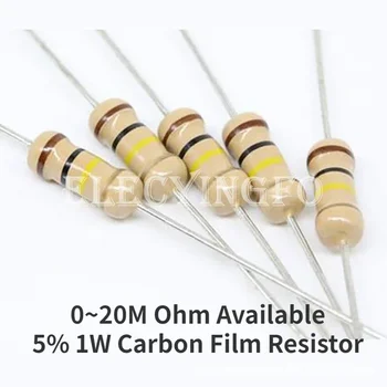 20ШТ 1 Вт Углеродный Пленочный Резистор 5% 0R-20M 1K 10K 4K7 20K 100K 200K 560K 1M 10M Ом Цветное Кольцевое Сопротивление 1R 10R 47R 100R 220R 500R