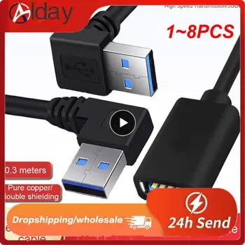 1 ~ 8ШТ Удлинительный кабель USB 3.0 от мужчины к женщине под прямым углом 90 градусов USB-адаптер ВВЕРХ / Вниз / влево / Вправо Cabo USB 0,2 М