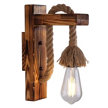 Винтажный настенный светильник из пеньковой веревки, деревянный настенный светильник для кухни ресторана, кофейни, ретро фермерский дом, домашний декор, осветительный прибор
