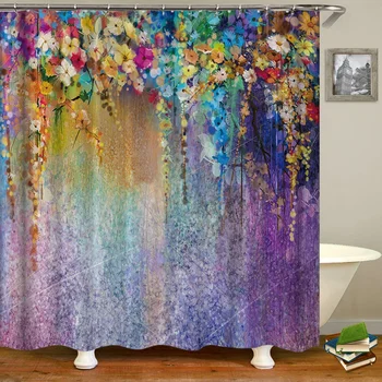 Занавески для душа с 3D цветочным рисунком из водонепроницаемого полиэстера для ванной, занавеска для украшения дома, занавеска для душа с принтом в ванную