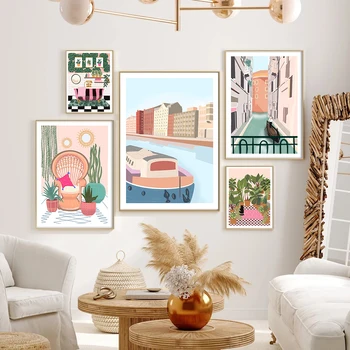 Абстрактный Винтажный плакат с иллюстрациями растений, Скандинавские кошачьи растения, настенное искусство, холст, живопись в стиле Бохо, модные картины для гостиной Дома