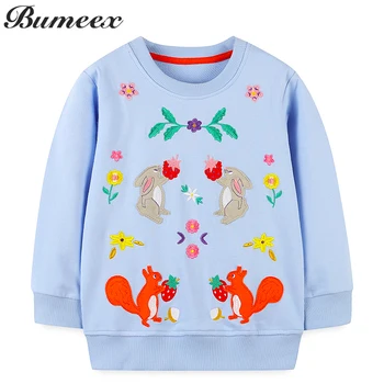 Bumeex от 2 до 7 лет Детская толстовка с вышивкой животных с длинным рукавом, осенне-весенняя толстовка для девочек, одежда для Малышей, Одежда для малышей