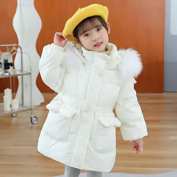 Новая теплая куртка на белом утином пуху для маленьких девочек Зимняя одежда детская верхняя одежда одежда для девочек парка детское милое пальто зимний костюм
