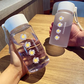 пластиковые бутылки для воды объемом 500 мл для девочек Креативный Матовый напиток Kawaii Спортивная Прозрачная бутылка для воды с переносной чайной чашкой для путешествий