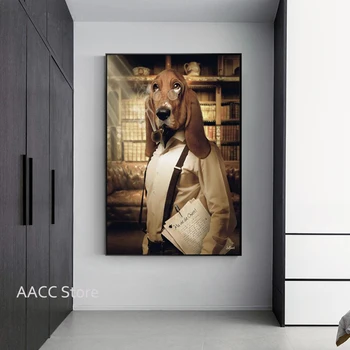 Портрет курящей собаки В человеческой одежде, холст, плакаты и принты, настенные панно для гостиной Cuadros Decoration