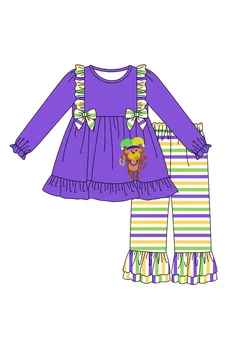 Карнавальная горячая распродажа детской одежды С длинным рукавом фиолетового цвета с мультяшным животным принтом, полосатый костюм для девочек, костюм для мальчиков, детские ползунки