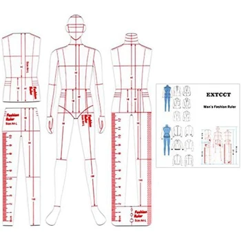 Мужская мода Иллюстрация Линейка Шаблон для рисования, как показано Акрил для шитья Дизайн рисунка гуманоида, измерение одежды