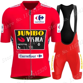 Тур По Испании Jumbo Visma TDF 2023 Team Велоспорт Джерси Комплект С Коротким Рукавом Красная Одежда Рубашки Для Шоссейных Велосипедов Костюм Велосипедный Нагрудник Шорты