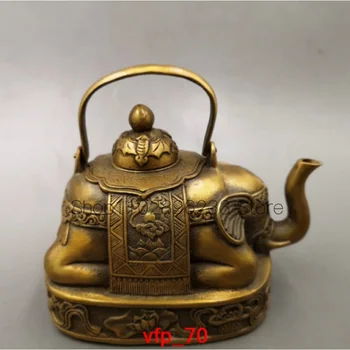 Антикварный Превосходный Бронзовый резной чайник ручной работы с изображением Слона Lucky Large Teapot