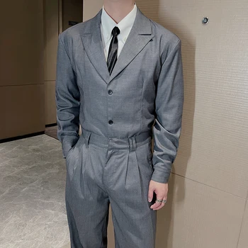 Новинка 2024 года (блейзер + брюки) Бутик мужской моды в стиле яппи, британский нишевый костюм в стиле рубашки, платье жениха, деловой костюм с широкими брюками.