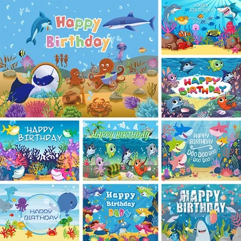 Фон для украшения вечеринки в Подводном мире Under The Sea С Днем Рождения, Акула, Дельфин, Аквариум, фотография, Баннер на заднем плане