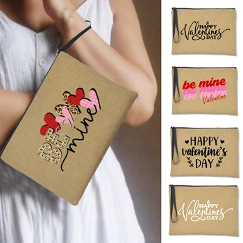 Love Heart Be Mine Льняная сумочка-клатч для женщин, косметичка для макияжа, Модная сумка для хранения губной помады, подарок женщине на День Святого Валентина