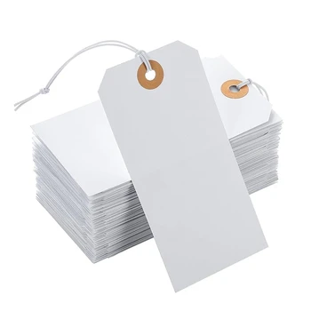 100 Шт Перфорированных Хлопчатобумажных эластичных бирок для подвешивания Карточка с белой карточкой, Этикетка с Перечнем Классификационных карточек, Номерной знак