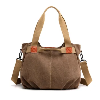 Холщовая сумка большой емкости, винтажная сумка через плечо, модная женская сумка